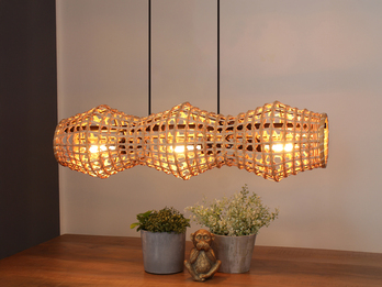 Pendelleuchte CAPELLA mit Lampenschirm aus Rattan, Breite 80cm