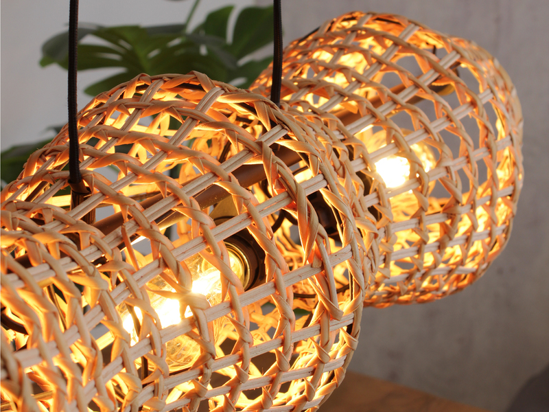 Pendelleuchte CAPELLA mit Lampenschirm aus Rattan, Breite 107cm