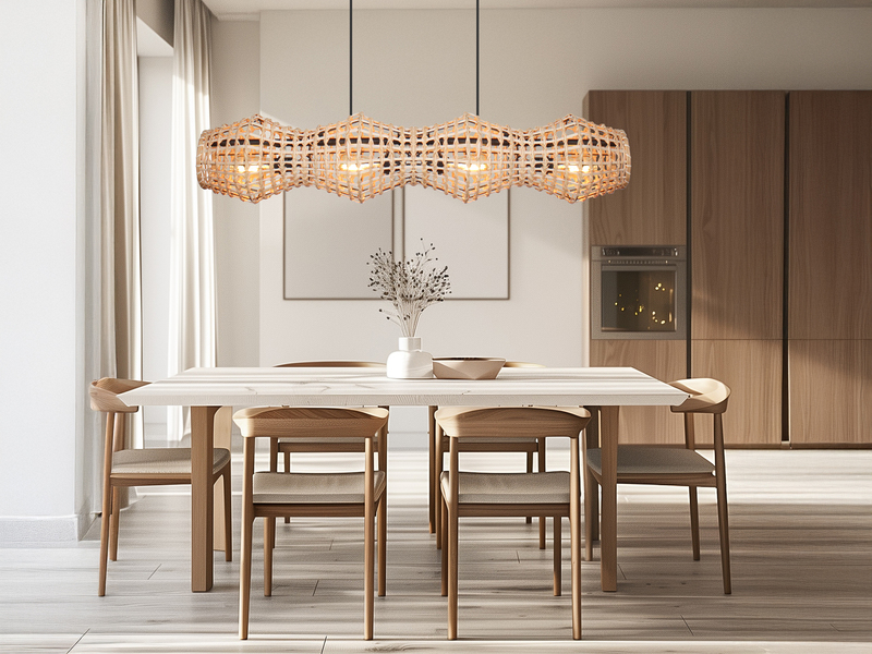 Pendelleuchte CAPELLA mit Lampenschirm aus Rattan, Breite 107cm