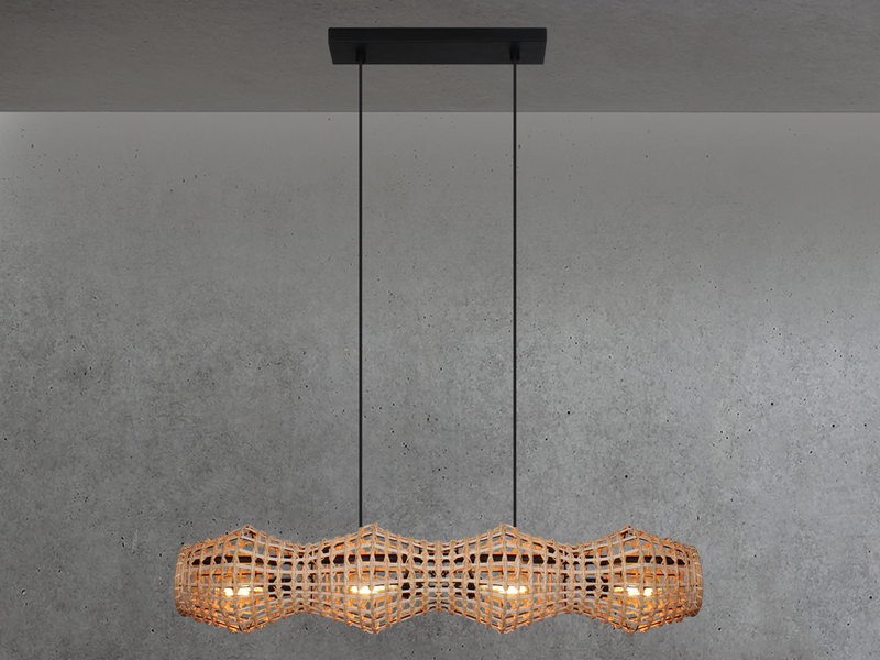 Pendelleuchte CAPELLA mit Lampenschirm aus Rattan, Breite 107cm