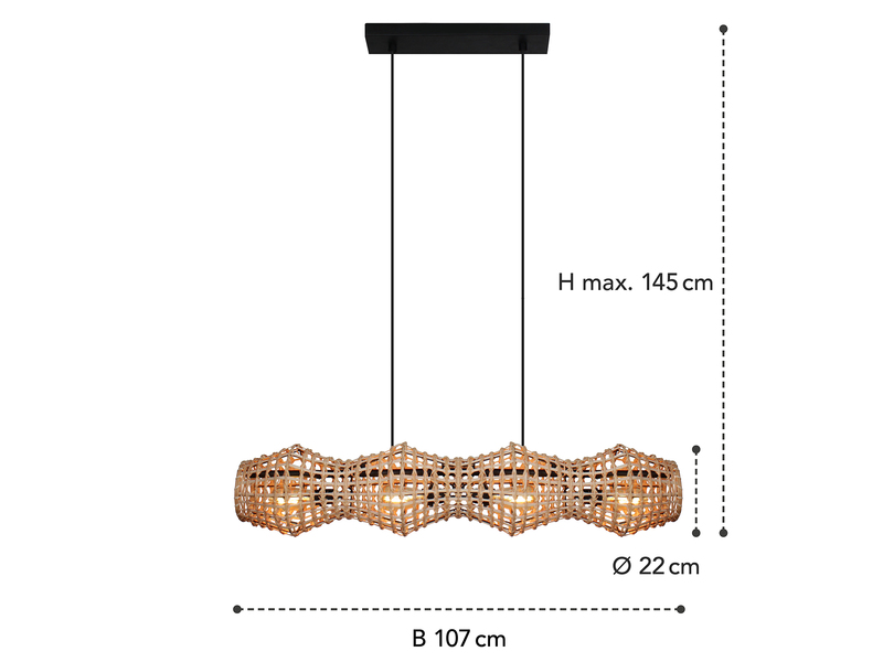 Pendelleuchte CAPELLA mit Lampenschirm aus Rattan, Breite 107cm