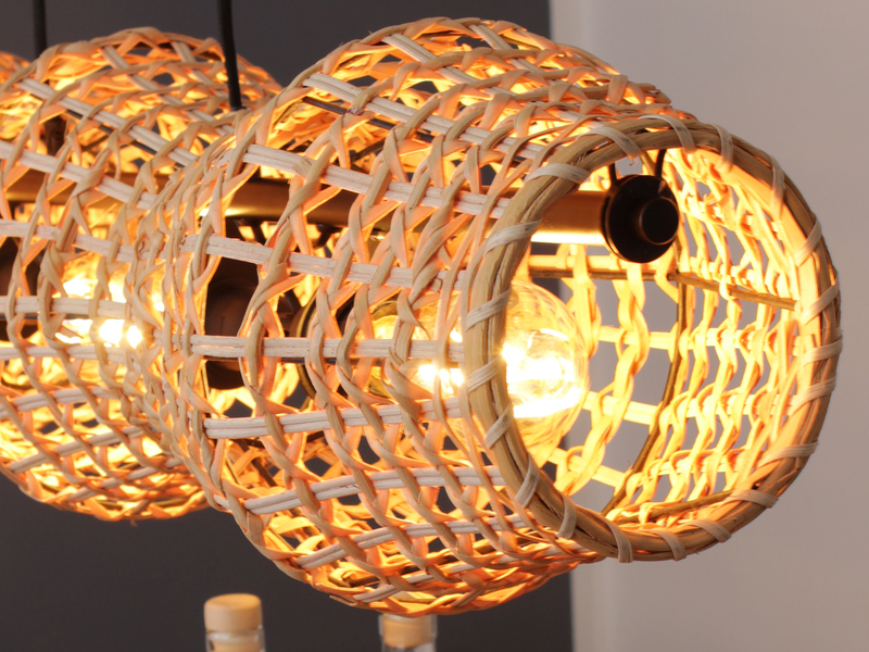 Pendelleuchte CAPELLA mit Lampenschirm aus Rattan, Breite 107cm