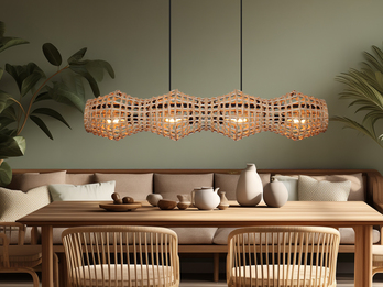 Pendelleuchte CAPELLA mit Lampenschirm aus Rattan, Breite 107cm