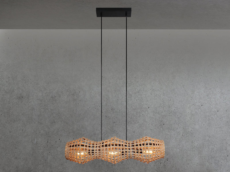 LED Pendelleuchte mit Lampenschirm aus Rattan, Breite 80cm