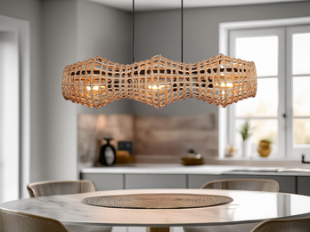 LED Pendelleuchte mit Lampenschirm aus Rattan, Breite 80cm