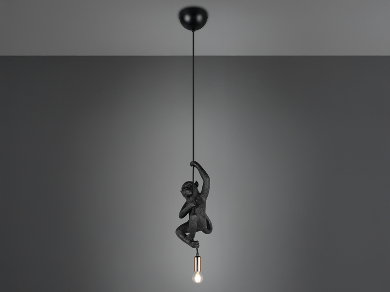 Kleine LED Pendelleuchte einflammig Affenlampe Schwarz, Breite 14,5cm