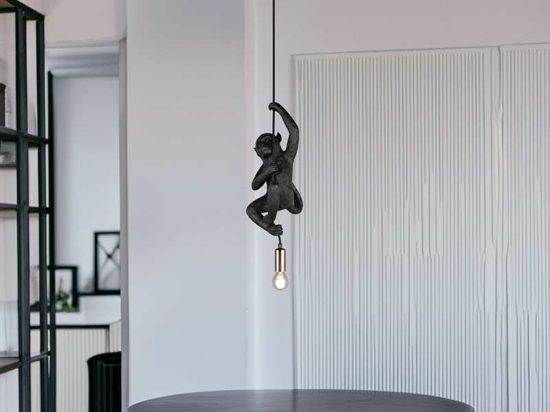 Kleine LED Pendelleuchte einflammig Affenlampe Schwarz, Breite 14,5cm
