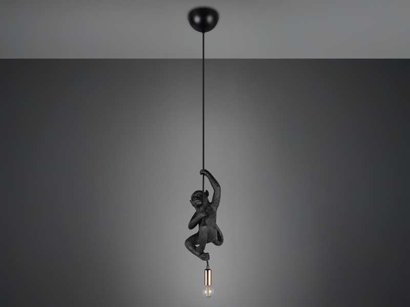 Kleine LED Pendelleuchte einflammig Affenlampe Schwarz, Breite 14,5cm