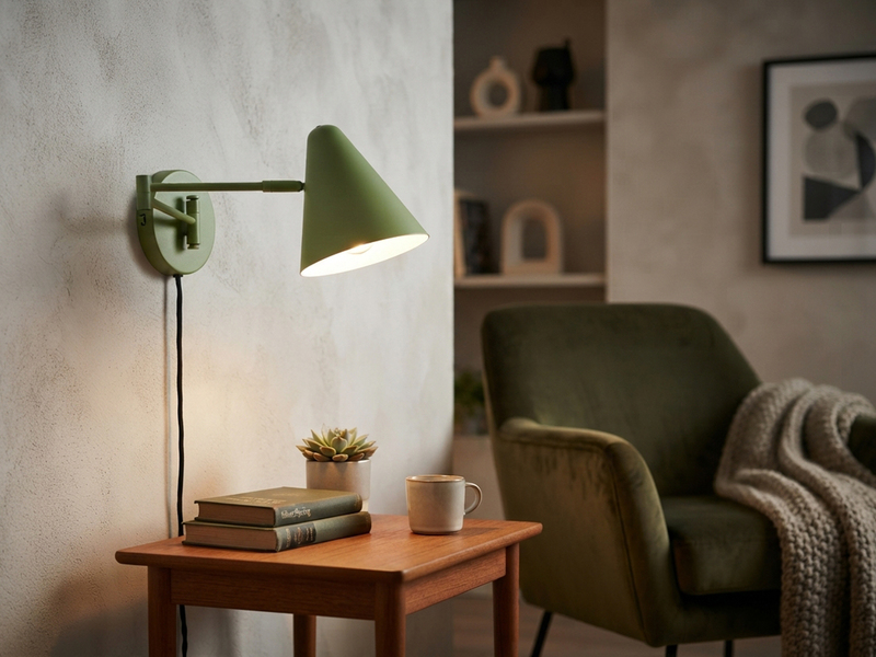 LED Wandleuchte mit Stecker, Schalter und Schwenkarm, Grün, Höhe 16cm