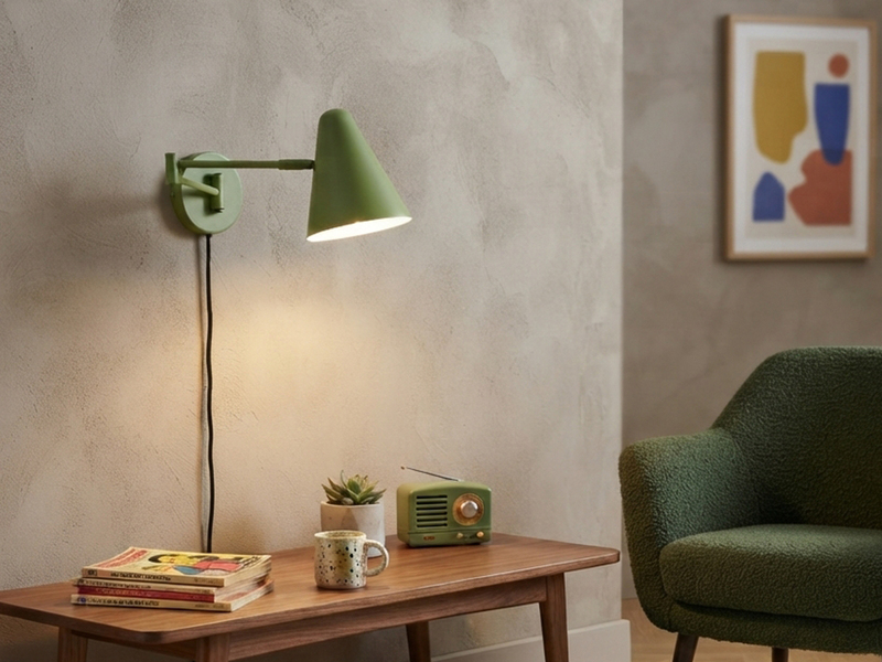 LED Wandleuchte mit Stecker, Schalter und Schwenkarm, Grün, Höhe 16cm