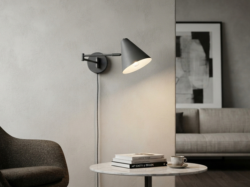 LED Wandleuchte mit Stecker, Schalter und Schwenkarm, Anthrazit, Höhe 16cm