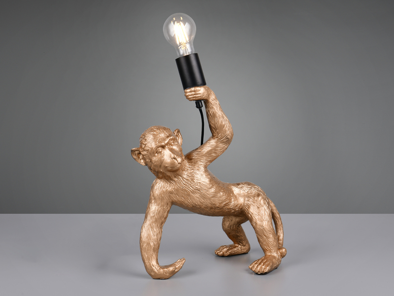 Große Tischleuchte BOBO ausgefallene Affenlampe Gold, Höhe 42cm