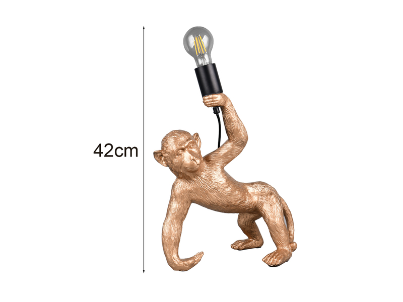 Große Tischleuchte BOBO ausgefallene Affenlampe Gold, Höhe 42cm
