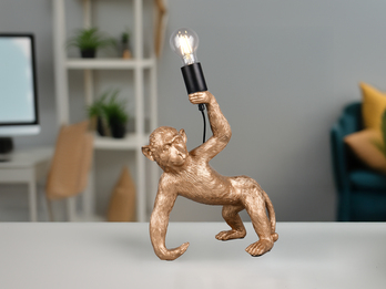 Große Tischleuchte BOBO ausgefallene Affenlampe Gold, Höhe 42cm