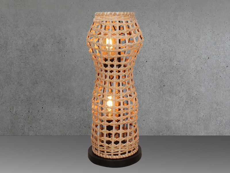 Kleine Stehlampe CAPELLA mit Lampenschirm aus Rattan, Höhe 60cm