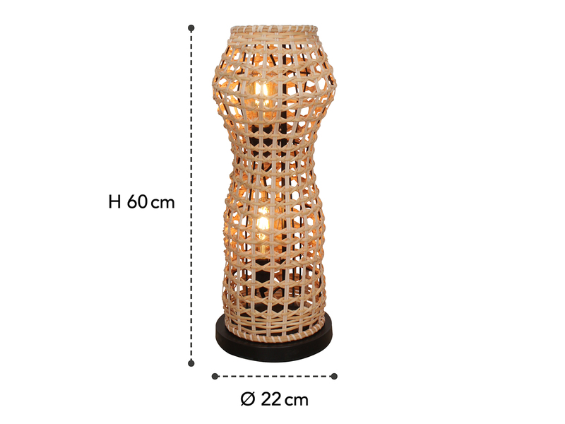 Kleine Stehlampe CAPELLA mit Lampenschirm aus Rattan, Höhe 60cm