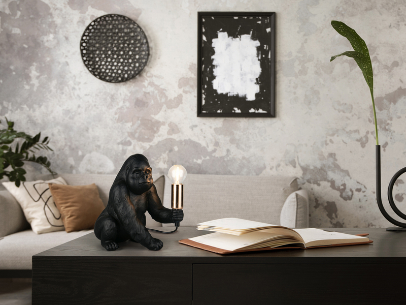 Besondere Tischleuchte KONG Affenlampe Gorilla Schwarz, Höhe 23cm