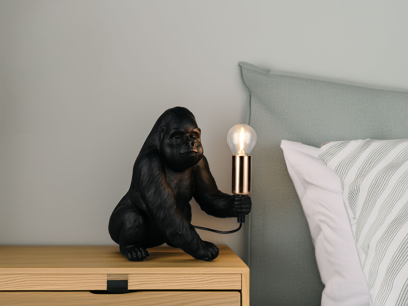 Besondere Tischleuchte KONG Affenlampe Gorilla Schwarz, Höhe 23cm