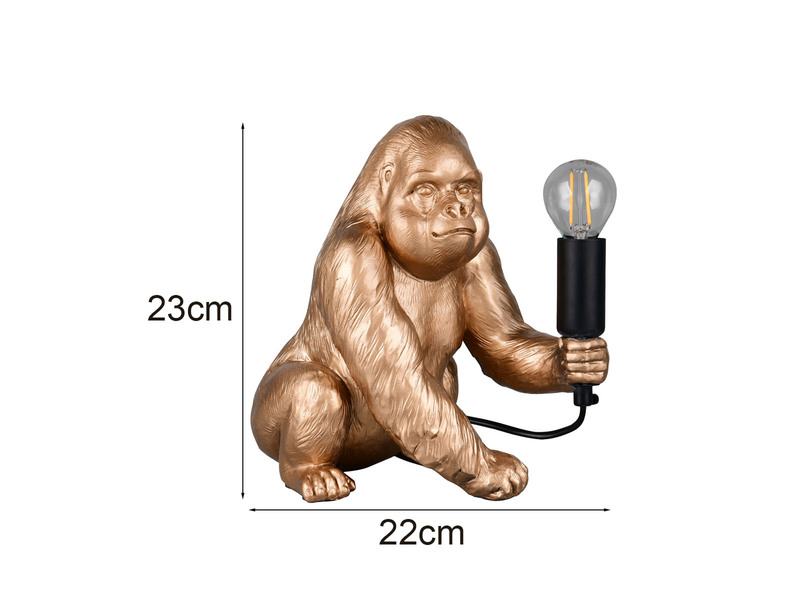 Besondere Tischleuchte KONG Affenlampe Gorilla Gold, Höhe 23cm
