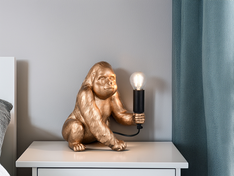 Besondere Tischleuchte KONG Affenlampe Gorilla Gold, Höhe 23cm