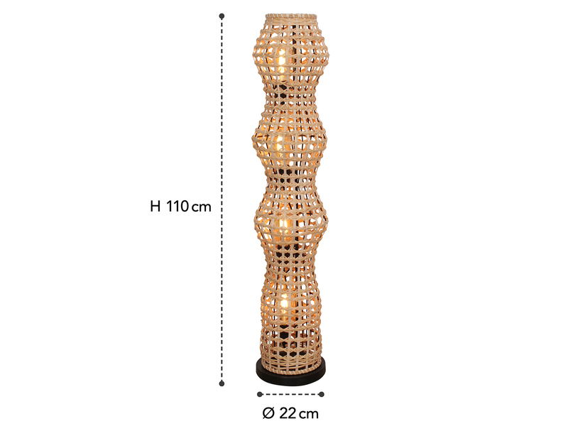 Kleine Stehlampe CAPELLA mit Lampenschirm aus Rattan, Höhe 110cm