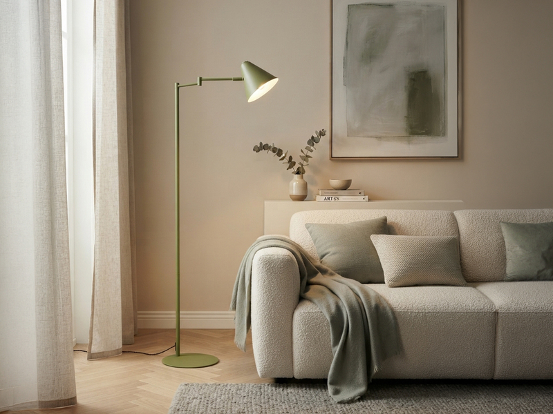 Kleine LED Stehleuchte mit Schwenkarm aus Metall Grün, Höhe 126,5cm