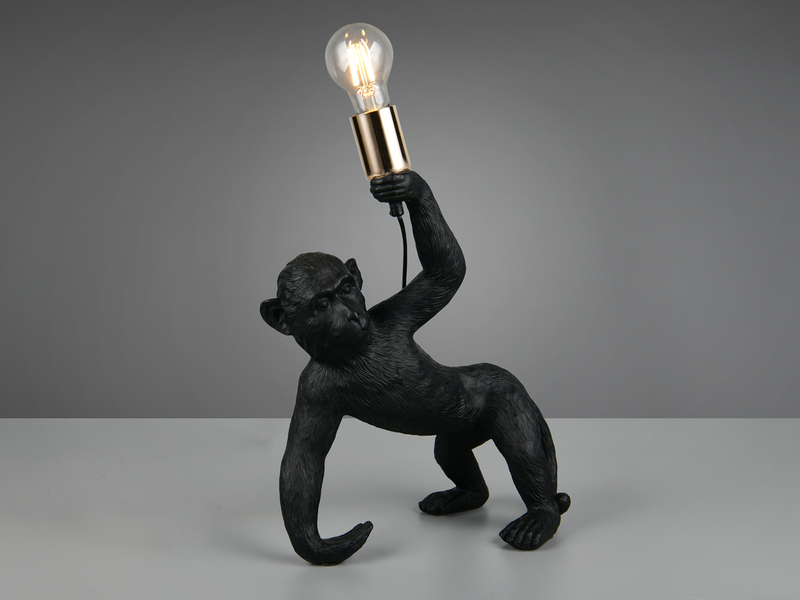 Große LED Tischleuchte ausgefallene Affenlampe Schwarz, Höhe 42cm