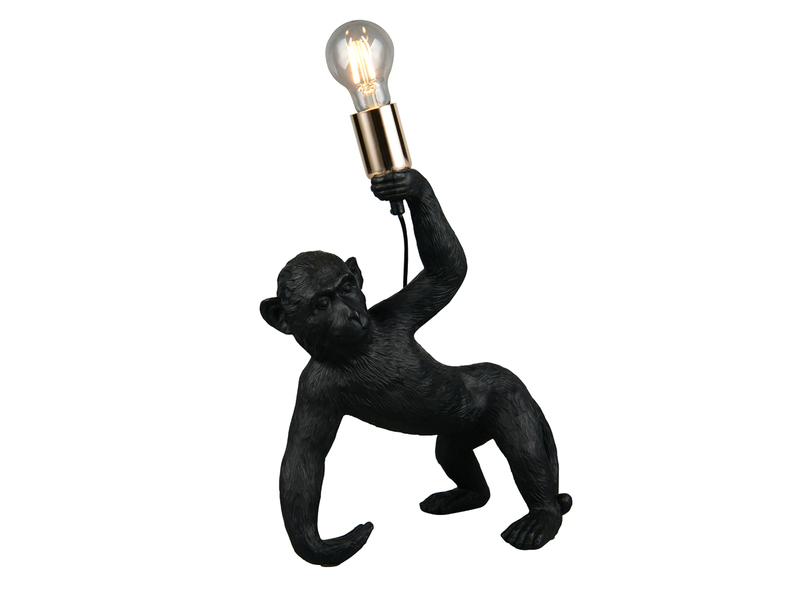 Große LED Tischleuchte ausgefallene Affenlampe Schwarz, Höhe 42cm