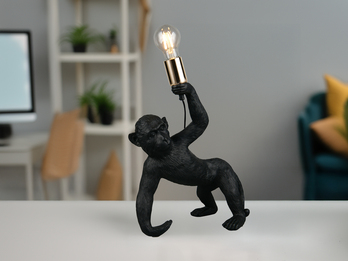 Große LED Tischleuchte ausgefallene Affenlampe Schwarz, Höhe 42cm