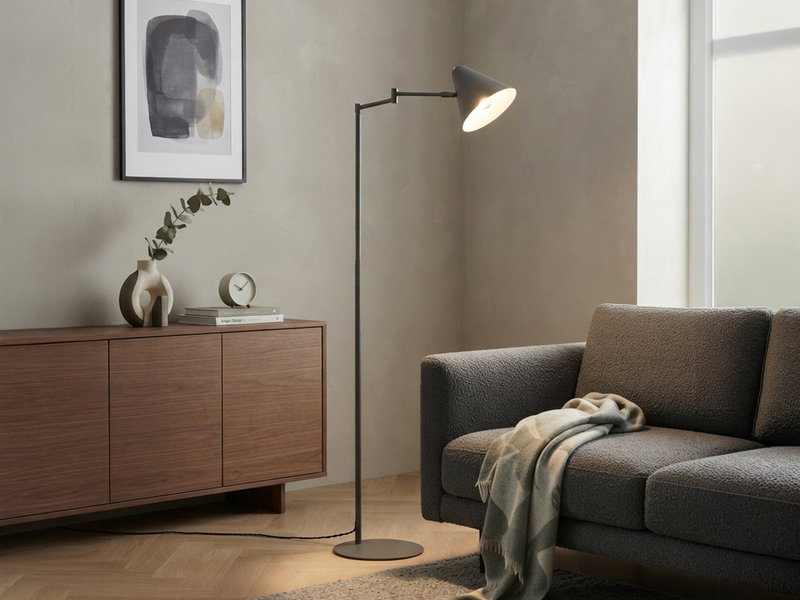 Kleine LED Stehleuchte mit Schwenkarm aus Metall Anthrazit, Höhe 126,5cm