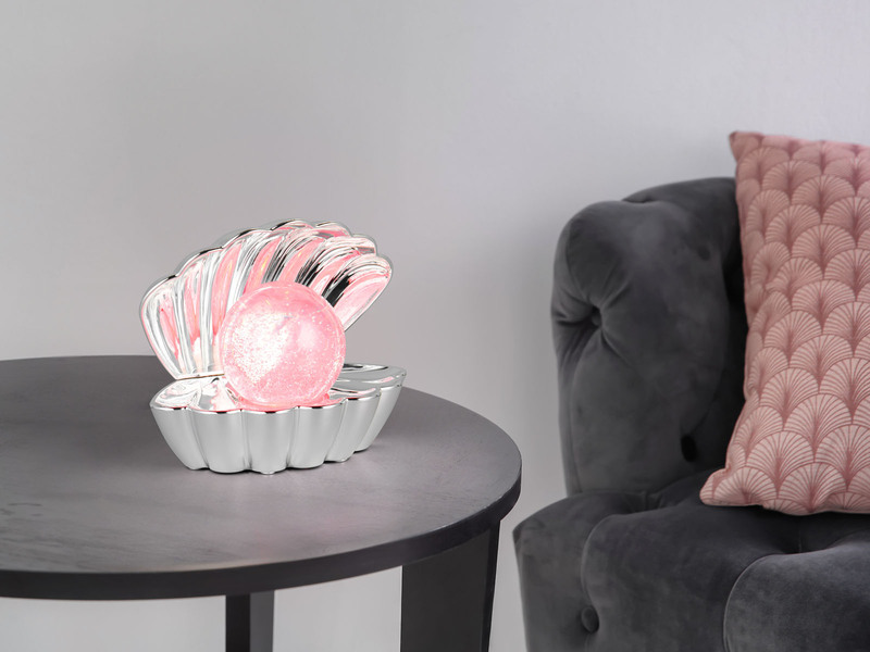 USB Muschel Tischlampe Chrom glänzend mit RGB Beleuchtung, Höhe 14cm