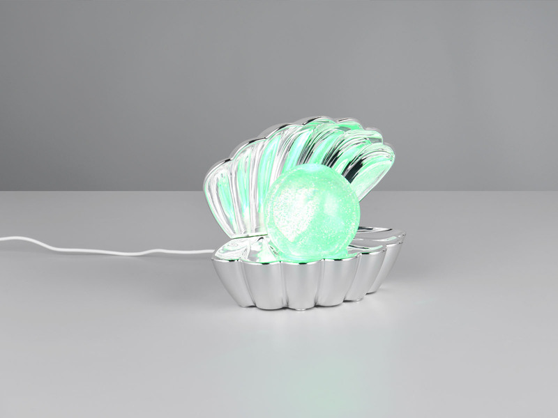 USB Muschel Tischlampe Silber Chrom mit RGB Beleuchtung, Höhe 14cm