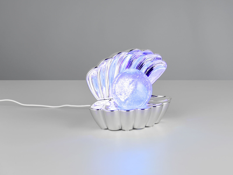 USB Muschel Tischlampe Silber Chrom mit RGB Beleuchtung, Höhe 14cm