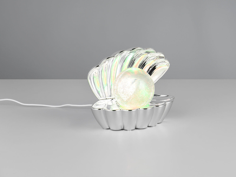 USB Muschel Tischlampe Silber Chrom mit RGB Beleuchtung, Höhe 14cm