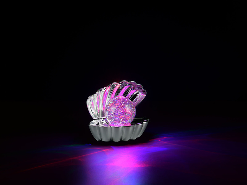USB Muschel Tischlampe Chrom glänzend mit RGB Beleuchtung, Höhe 14cm