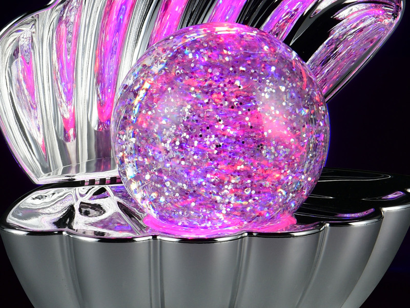 USB Muschel Tischlampe Silber Chrom mit RGB Beleuchtung, Höhe 14cm