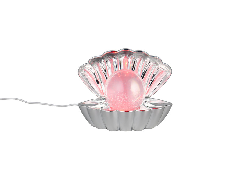 USB Muschel Tischlampe Silber Chrom mit RGB Beleuchtung, Höhe 14cm