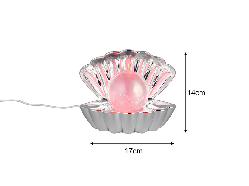 USB Muschel Tischlampe Silber Chrom mit RGB Beleuchtung, Höhe 14cm