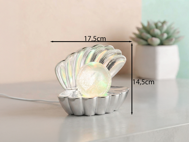 USB Muschel Tischlampe Silber Chrom mit RGB Beleuchtung, Höhe 14,5cm