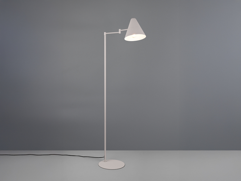 Kleine LED Stehleuchte mit Schwenkarm aus Metall Hellgrau, Höhe 126,5cm