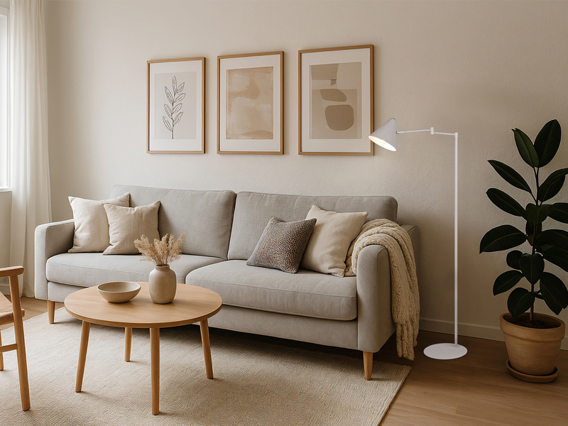 Kleine LED Stehleuchte mit Schwenkarm aus Metall Hellgrau, Höhe 126,5cm