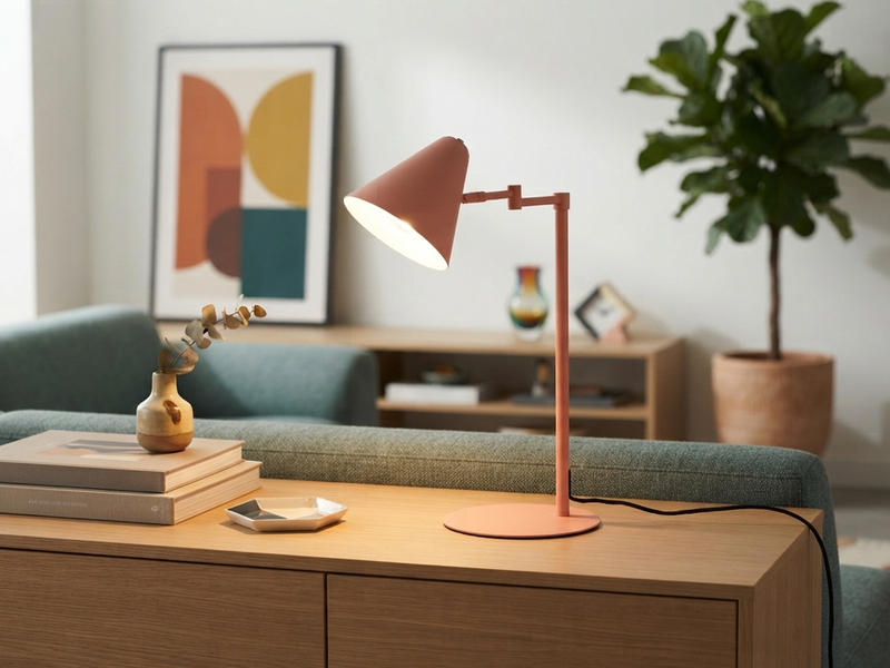 Retro LED Schreibtischleuchte mit Schwenkarm aus Metall Apricot, Höhe 50,5cm