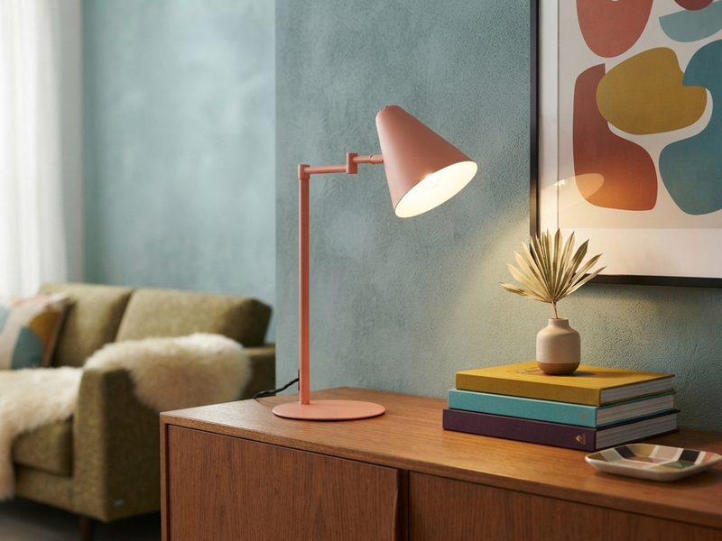 Retro LED Schreibtischleuchte mit Schwenkarm aus Metall Apricot, Höhe 50,5cm