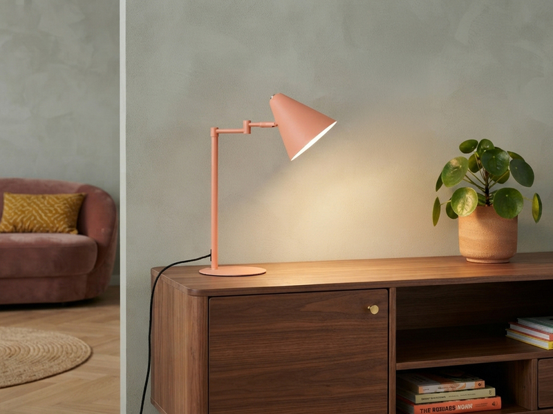 Retro LED Schreibtischleuchte mit Schwenkarm aus Metall Apricot, Höhe 50,5cm
