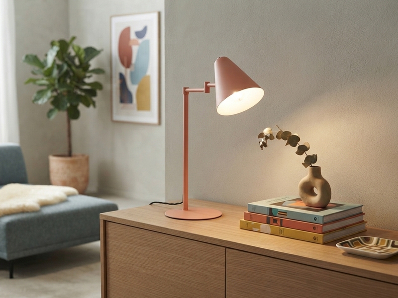 Retro LED Schreibtischleuchte mit Schwenkarm aus Metall Apricot, Höhe 50,5cm