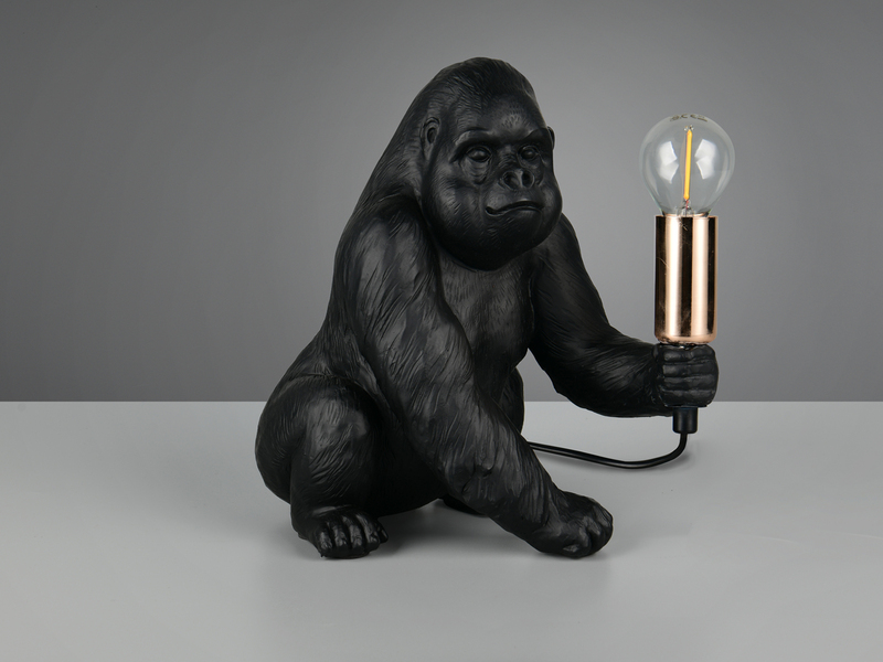Besondere LED Tischleuchte Affenlampe Gorilla Schwarz, Höhe 23cm