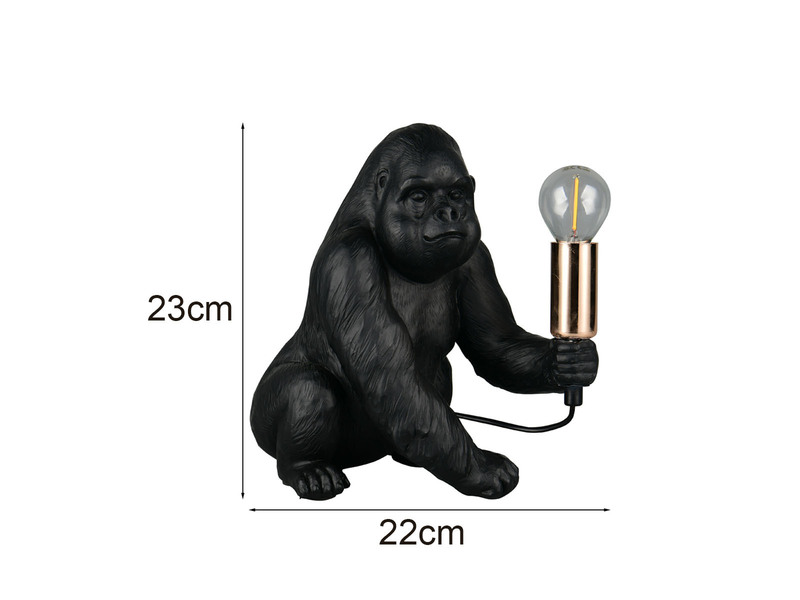 Besondere LED Tischleuchte Affenlampe Gorilla Schwarz, Höhe 23cm