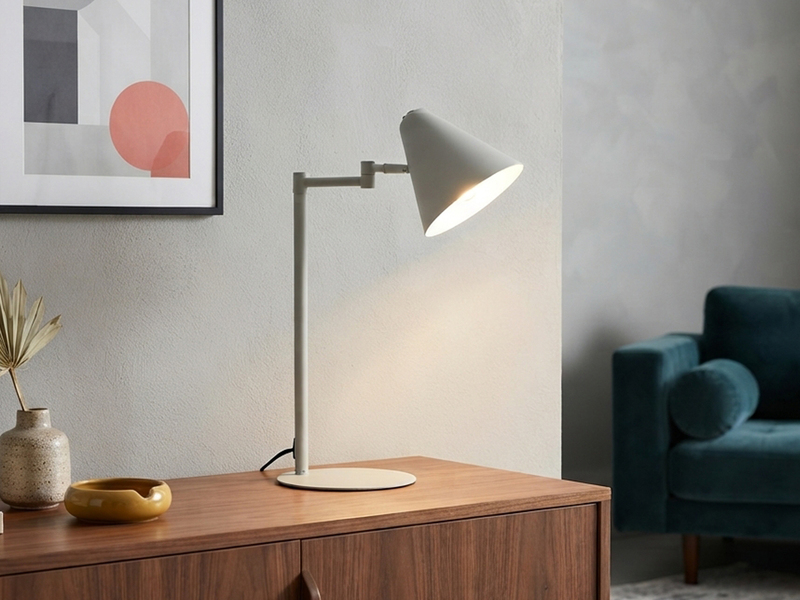 Retro LED Schreibtischleuchte mit Schwenkarm aus Metall Hellgrau, Höhe 50,5cm