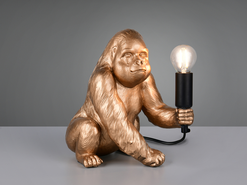 Besondere LED Tischleuchte Affenlampe Gorilla Gold, Höhe 23cm