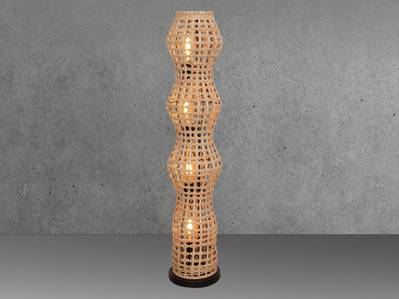 Kleine LED Stehlampe mit Lampenschirm aus Rattan, Höhe 110cm
